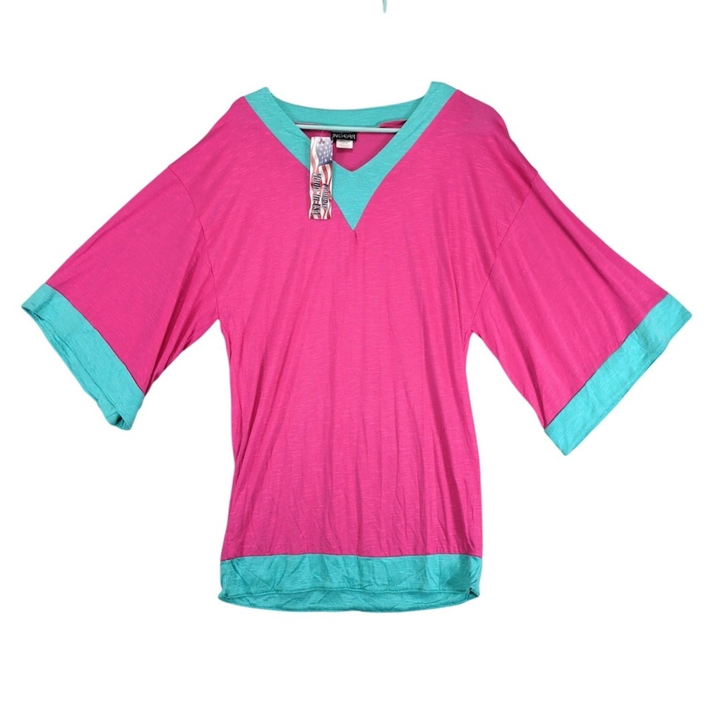 NWT Ingear Pink Aqua Swimwear Cover Up Womens S Colorblock Slub 3/4 Sleeve USA